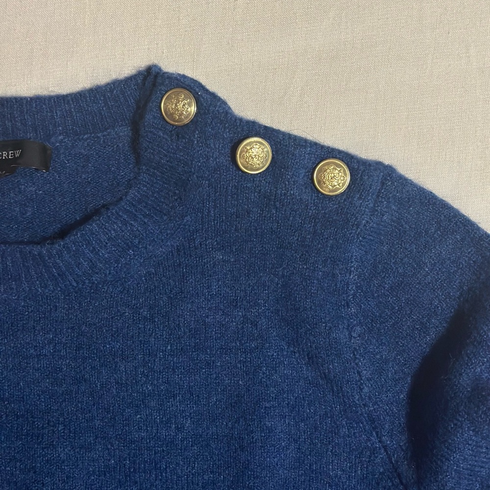 J. Crew Royal Blue Sweater with Gold Button Accents - Picture 3 of 10